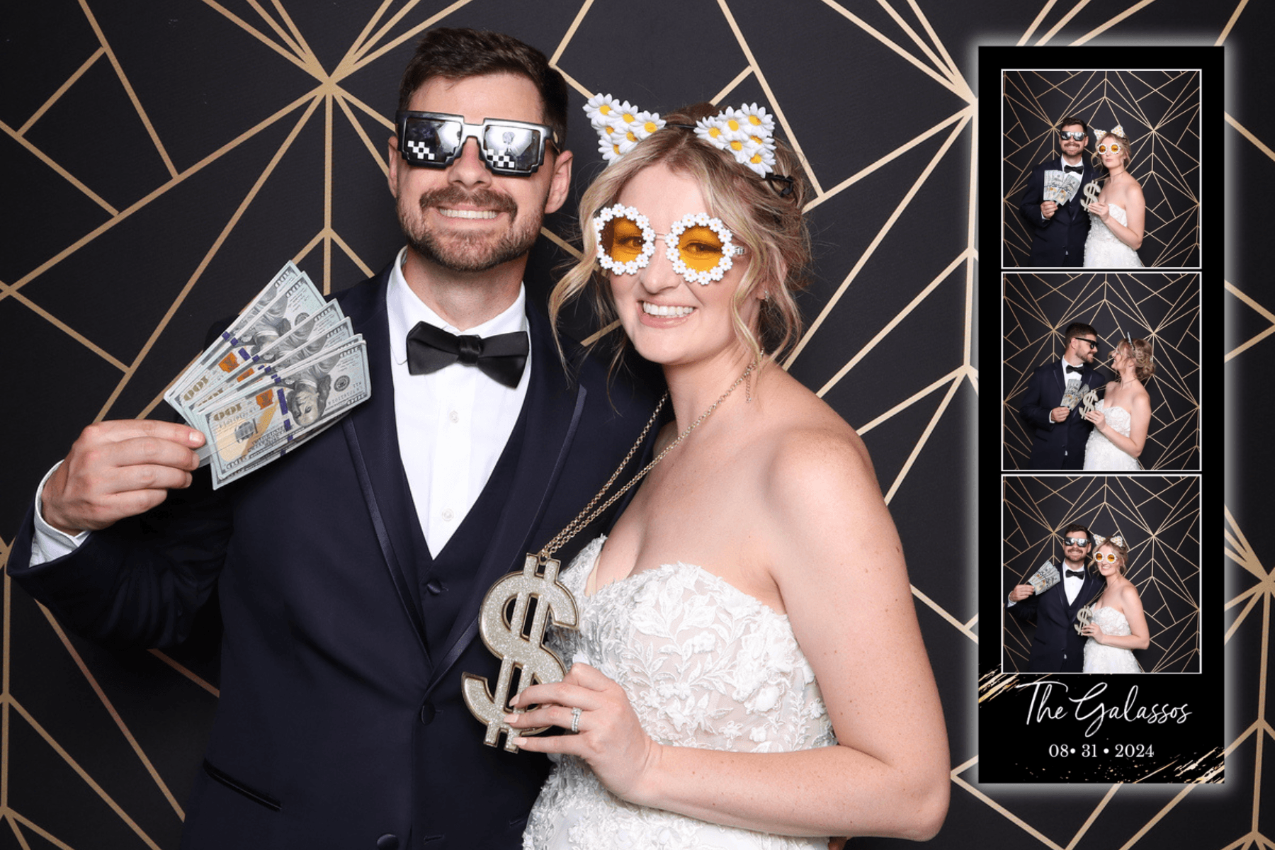 The Galassos black and gold geometric photo booth print strip